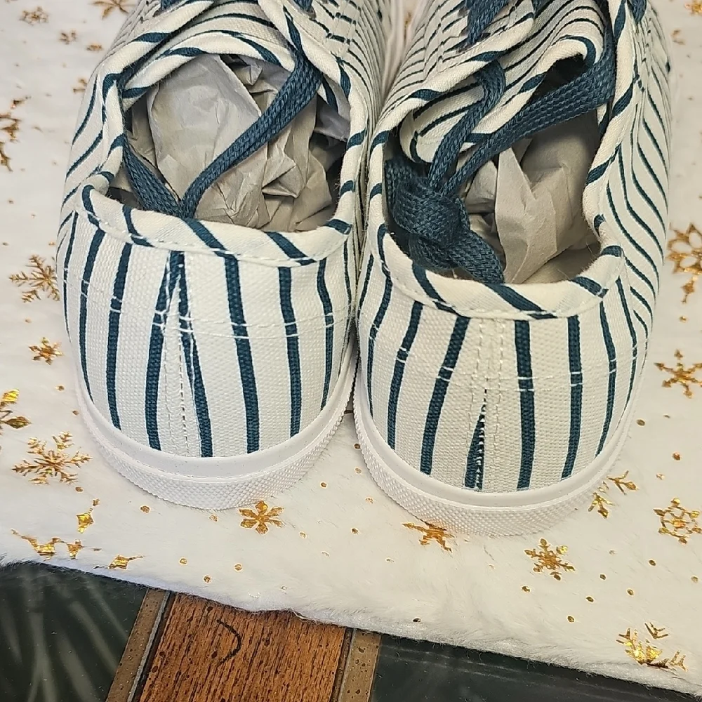 Studio Navy and White Striped Sneakers